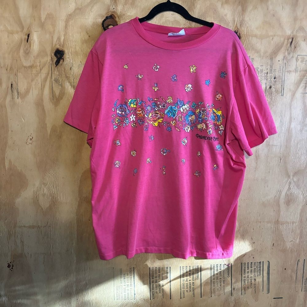 Vintage 80s Casual Knitwear by Dobie Pink Graphic Spring Flowers Floral T-shirt